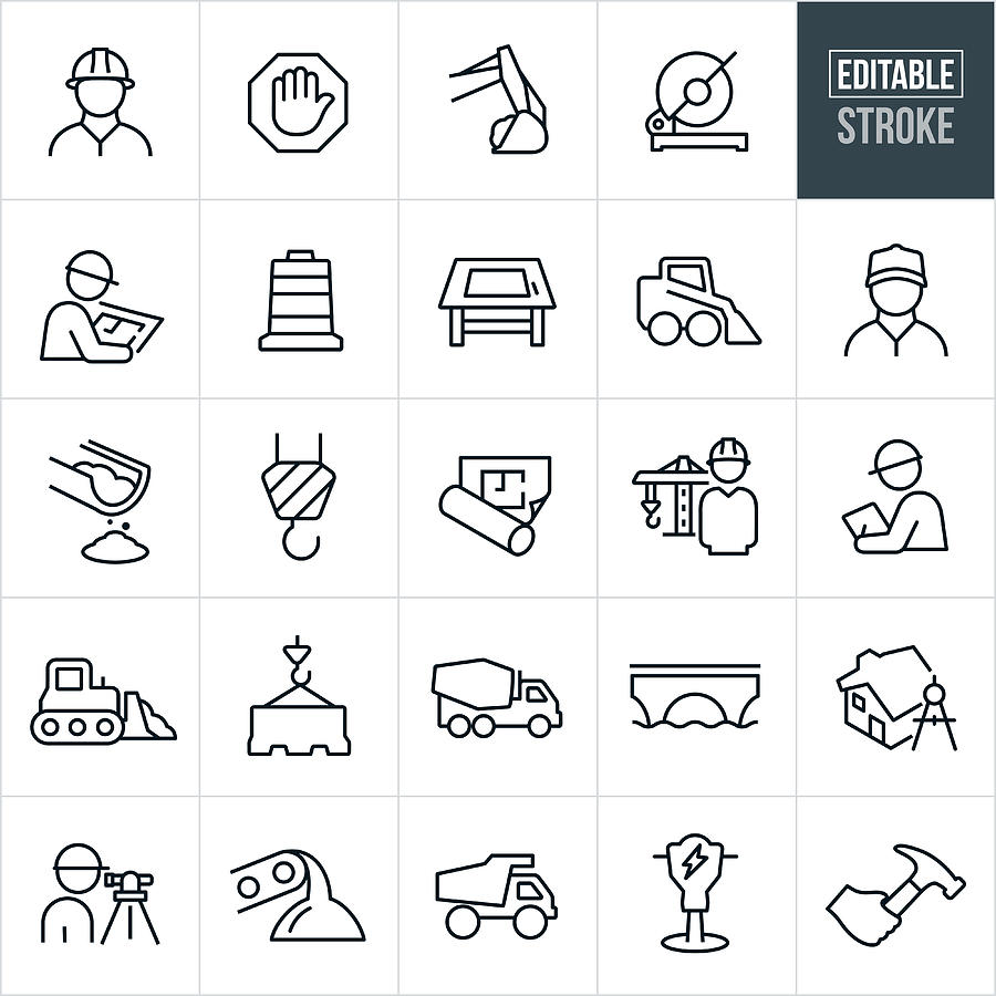 Construction Line Icons - Editable Stroke Drawing by Appleuzr