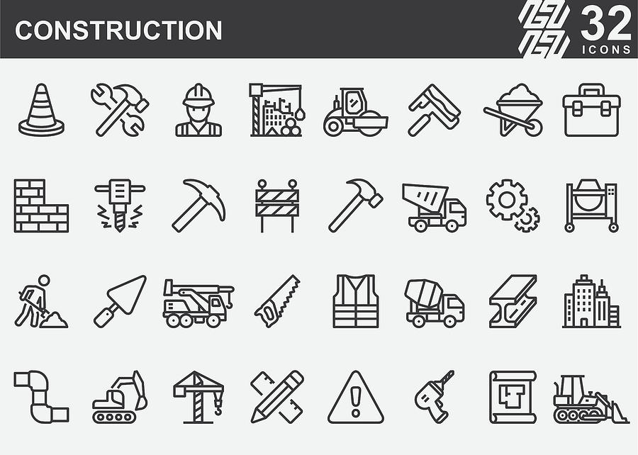 Construction Line Icons Drawing by LueratSatichob