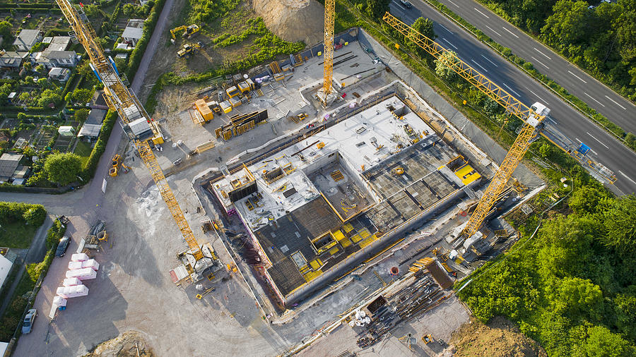 Construction site and equipment - aerial view Photograph by Ollo