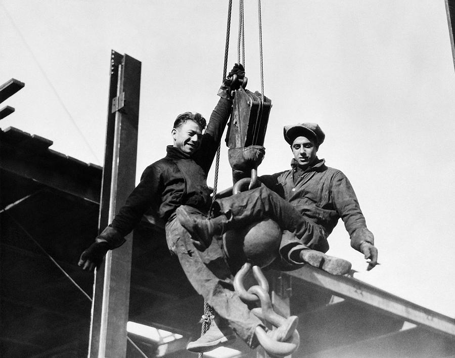 Construction Workers Building Skyscraper - Lewis Hine Photograph by War Is Hell Store