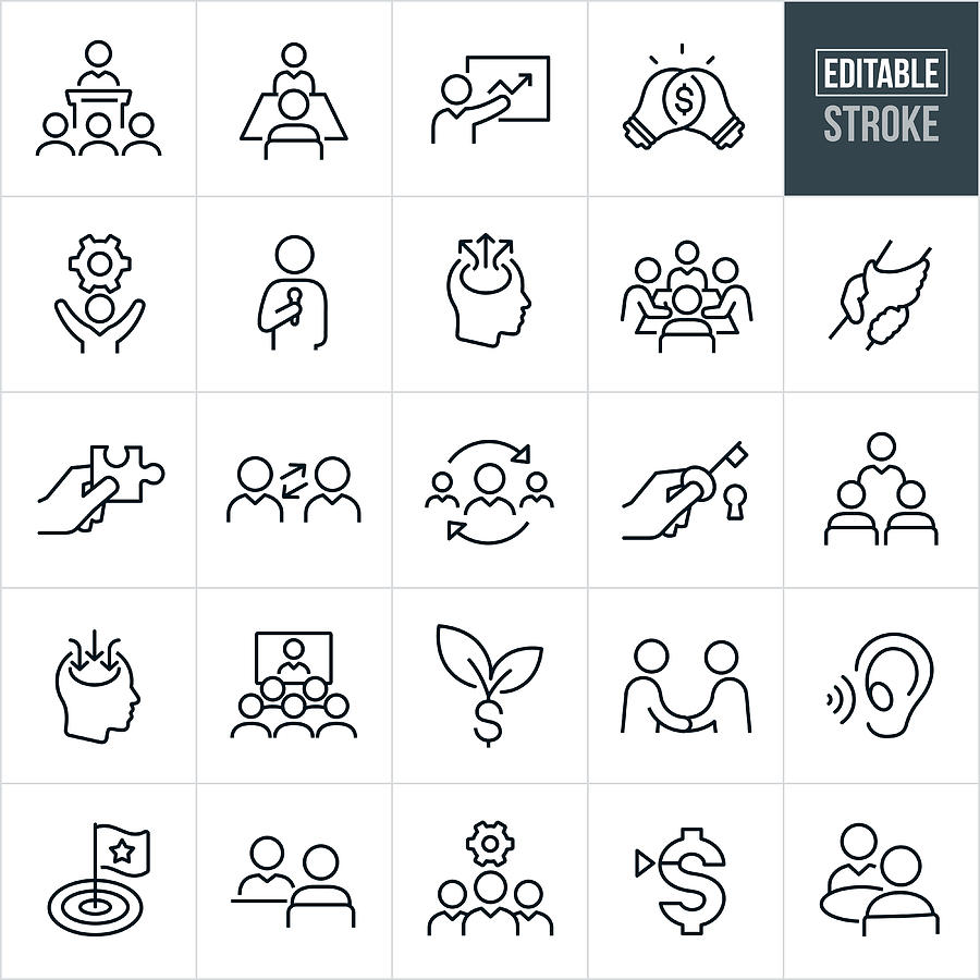 Consulting Thin Line Icons - Editable Stroke Drawing by Appleuzr