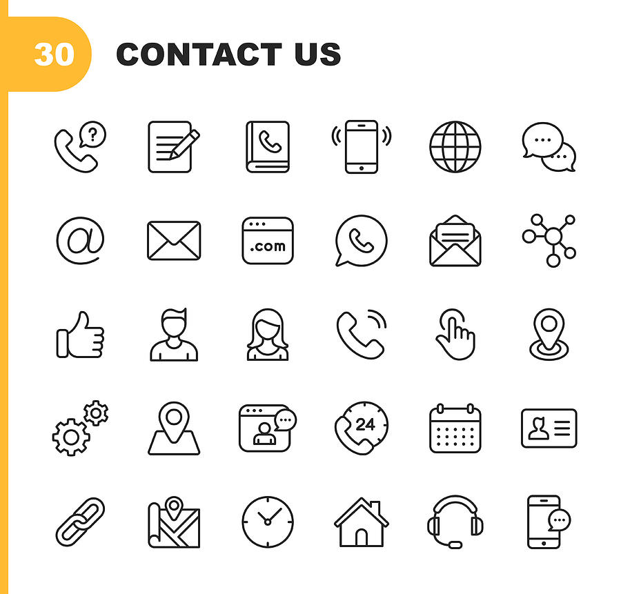 Contact Line Icons. Editable Stroke. Pixel Perfect. For Mobile and Web. Contains such icons as Like Button, Location, Calendar, Messaging, Network. Drawing by Rambo182