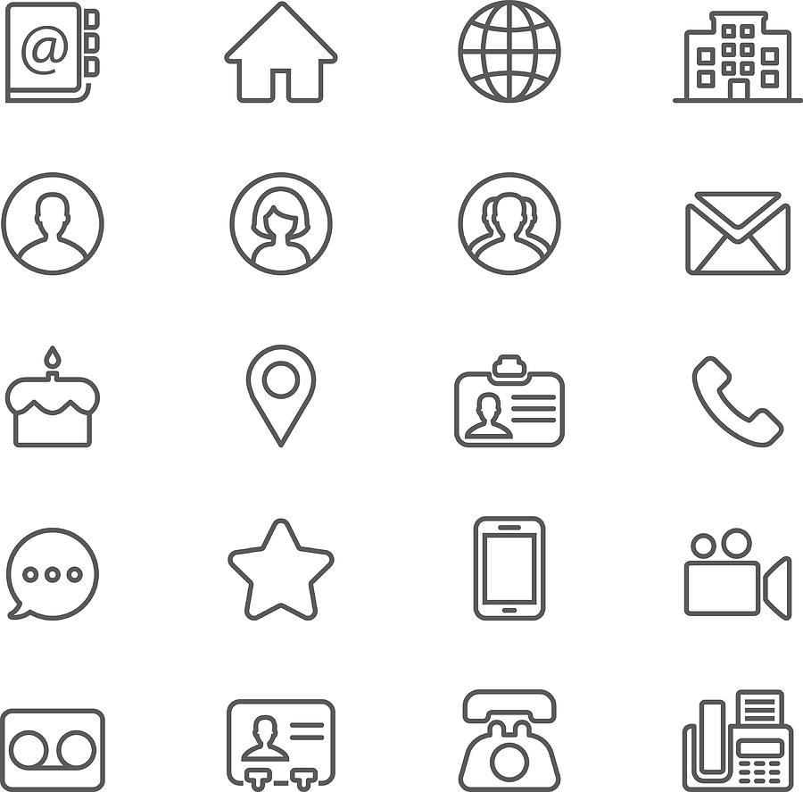 Contact Social Media  Mobile Phone Line icons | EPS10 Drawing by LueratSatichob