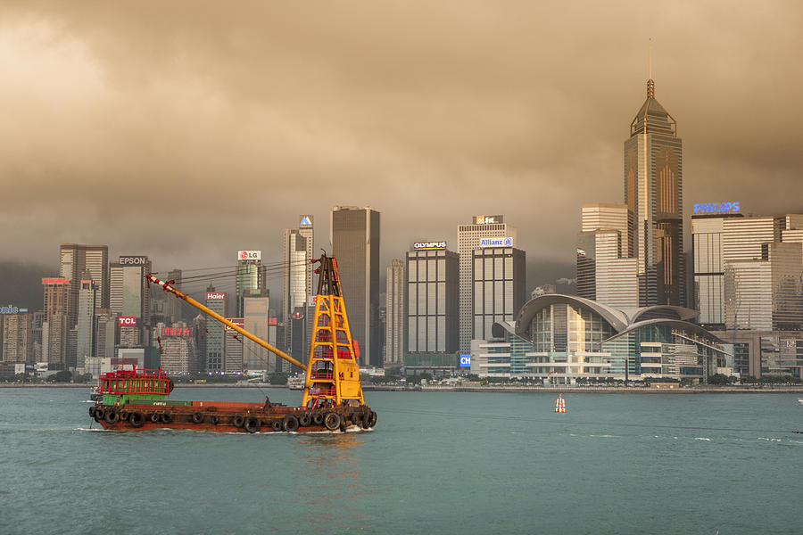 Container crane ship in victoria harbour Photograph by Merten Snijders