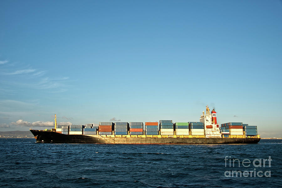 Container ship at sea Photograph by Delphimages Photo Creations