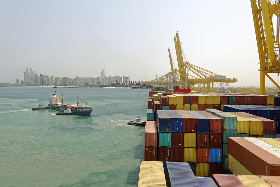 Container ship in  Dubai Photograph by Thierry Dosogne