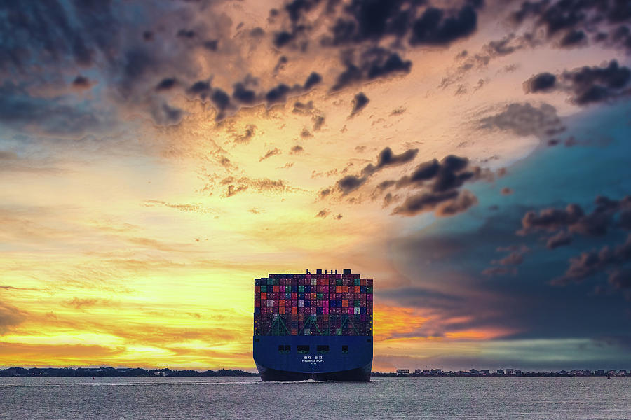 Container Ship on the Cape Fear River Photograph by Nick Noble