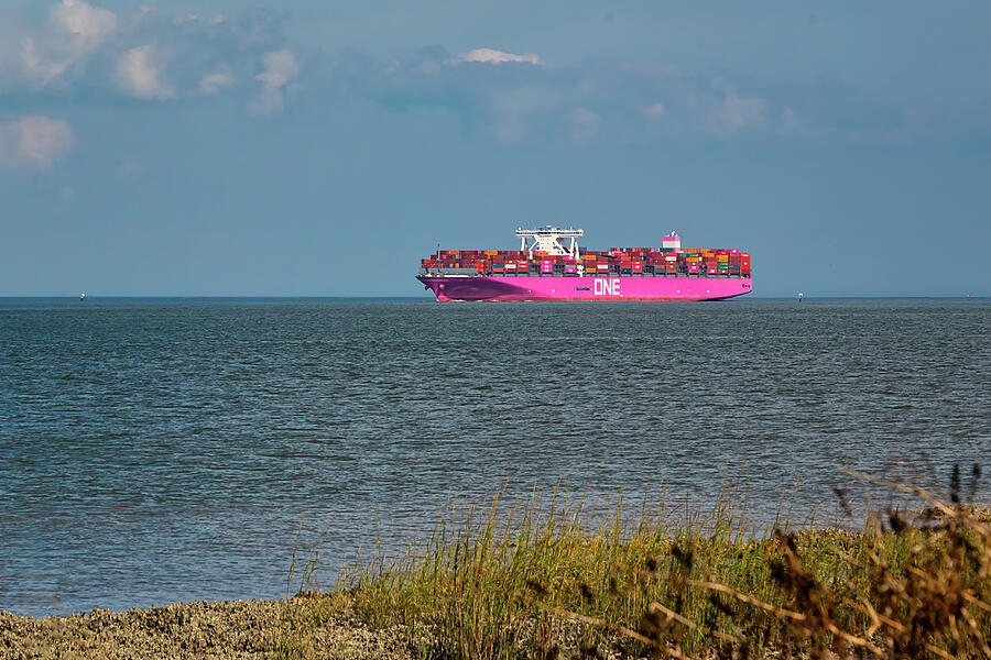 Container Ship - Pink - Tybee Island GA - 1 Photograph by John Kirkland
