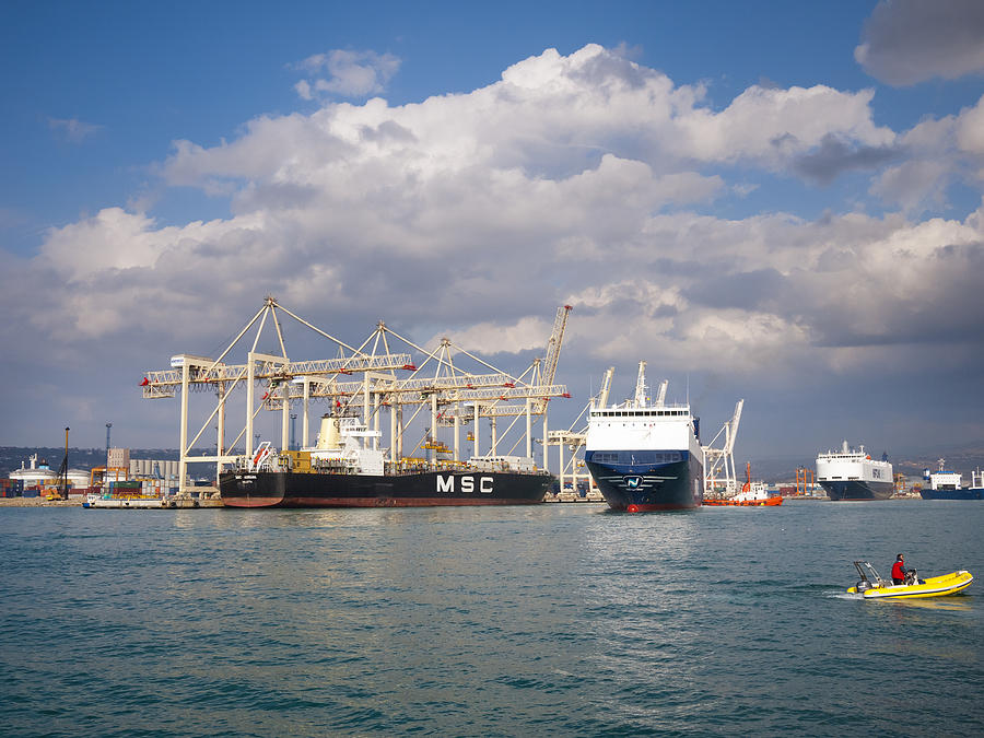Container ships in the port of Koper, Slovenia Photograph by Piranka