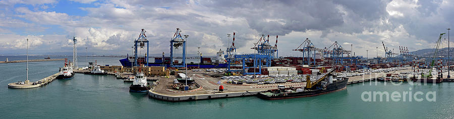 Boat Photograph - Container terminal at Port of Haifa by Tibor Tivadar Kui