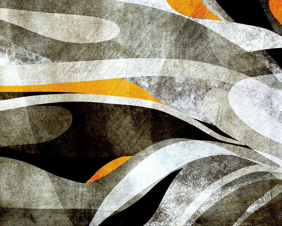 Contempation Abstract Art Gray and Orange Painting by Ann Powell
