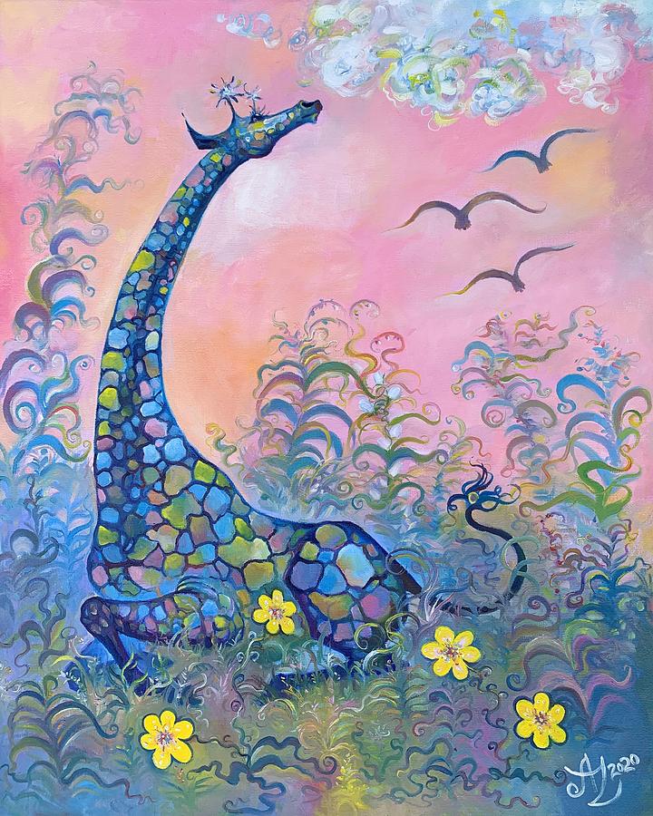 Contemplating Giraffe Painting