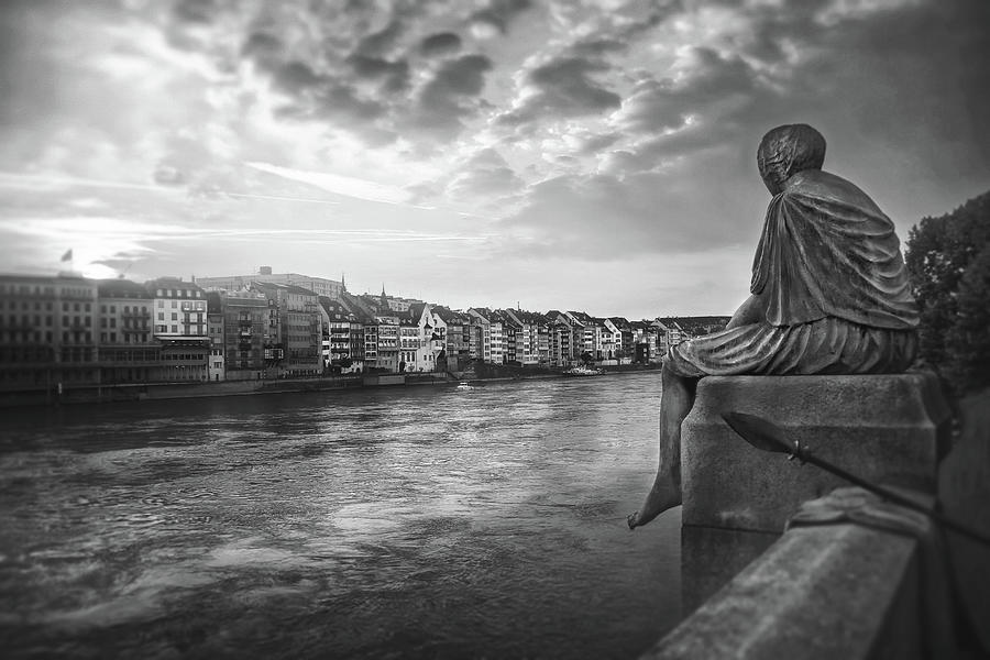Contemplating Life in Basel Black and White Photograph by Carol Japp