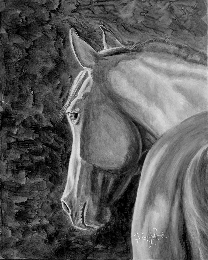Contemplation Black Ink Horse Painting by Renee Forth-Fukumoto