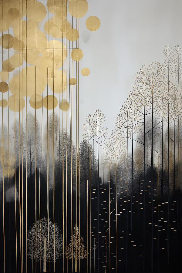 Contemporary Forest with Shapes Art Painting by Lourry Legarde
