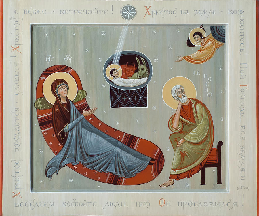 Contemporary icon Nativity of Christ Mixed Media by Olga Shalamova