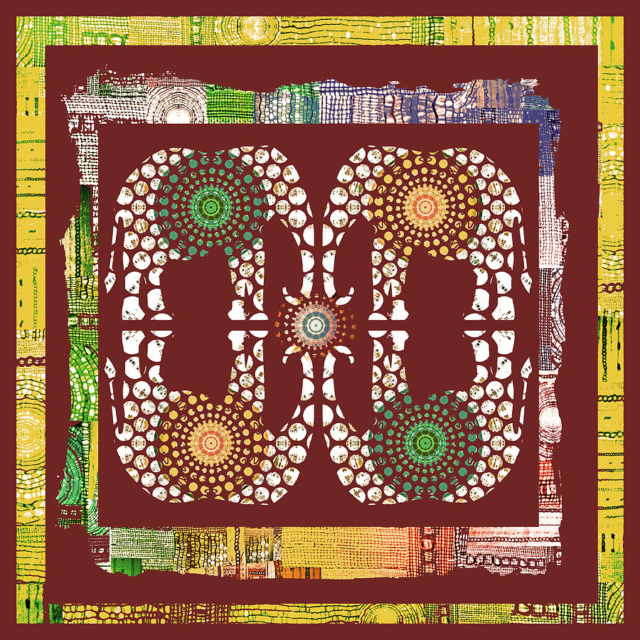 Contemporary Mandala Elephants Collage in Shades of Maroon and Yellow ...