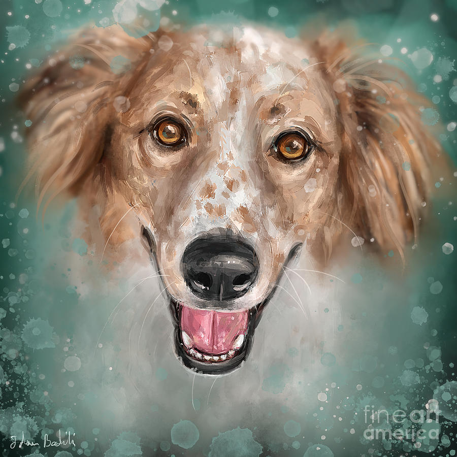 Contemporary Painting of an English Setter with Brown Freckles Smiling ...