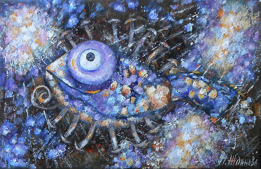 Surrealism fish painting oil on canvas, Surreal blue fish art fantasy ...