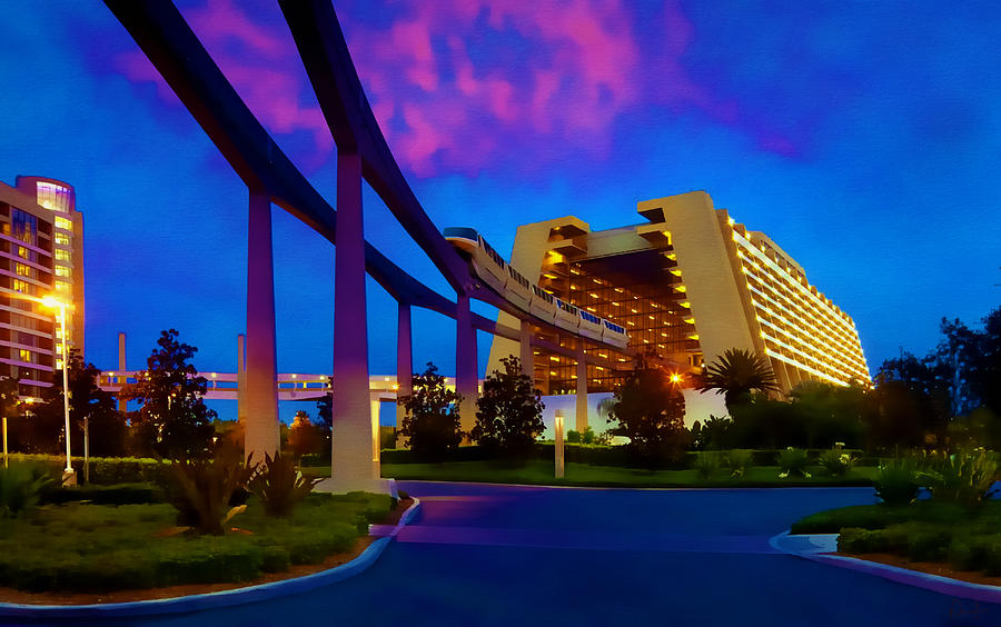 Contemporary Resort Disney Park Print Dusk View Walt Disney World Wall ...