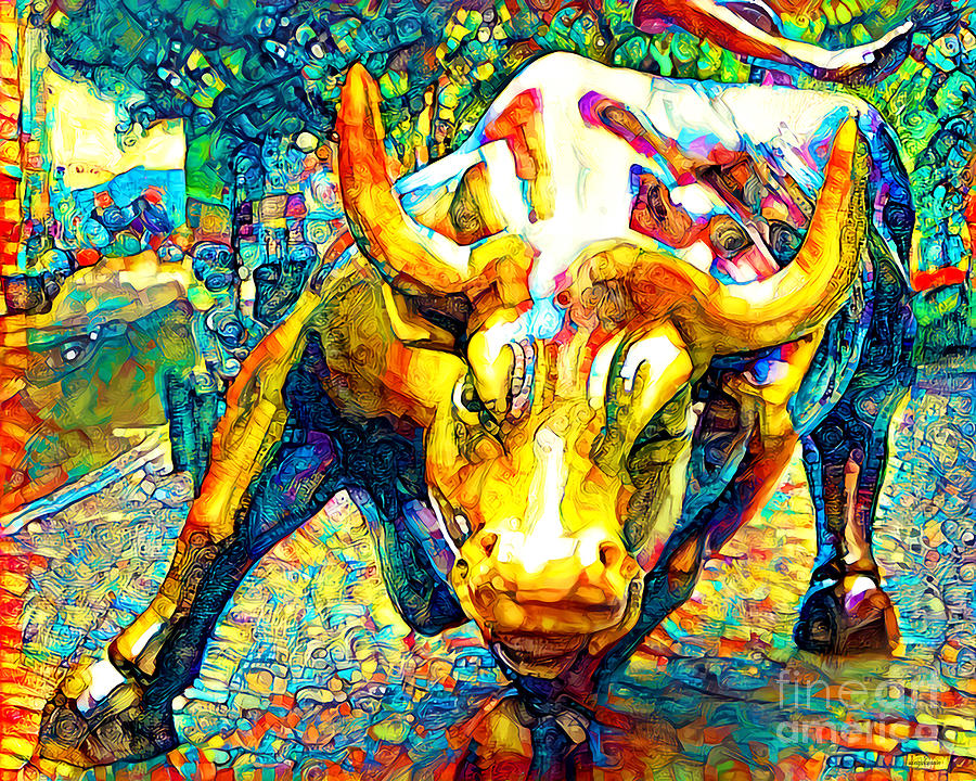 Contemporary Wall Street Charging Bull in Vibrant Colors 20210827 Photograph by Wingsdomain Art and Photography