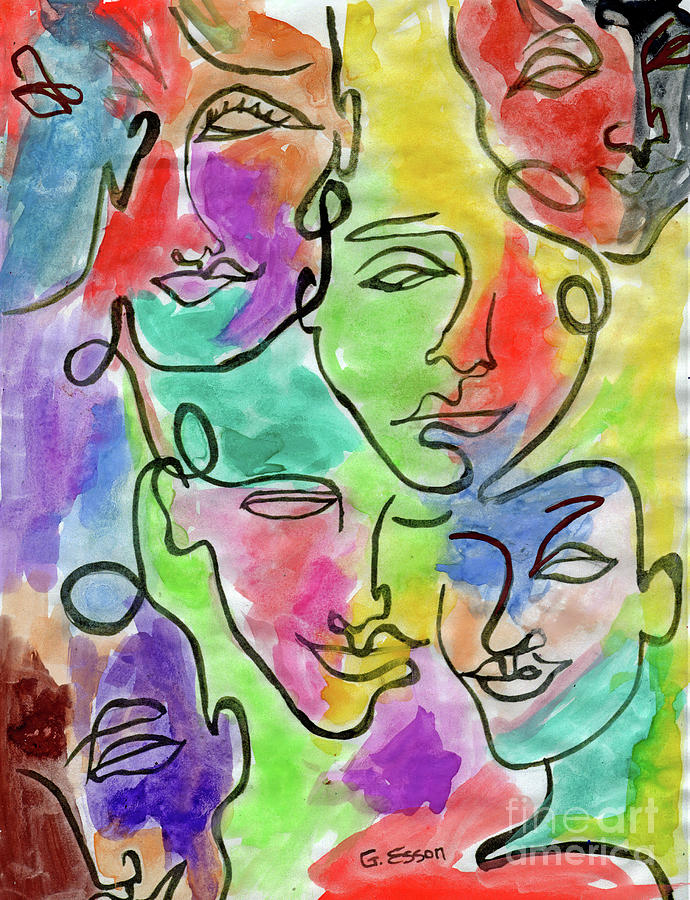 abstract watercolor painting face