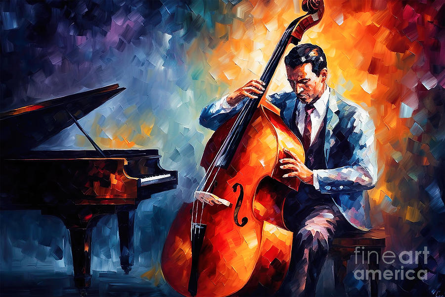 Jazz Painting - Contrabass Player Painting by Mark Ashkenazi
