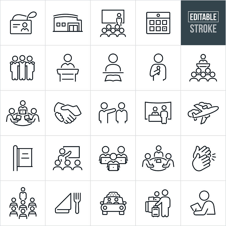 Convention Thin Line Icons - Editable Stroke Drawing by Appleuzr