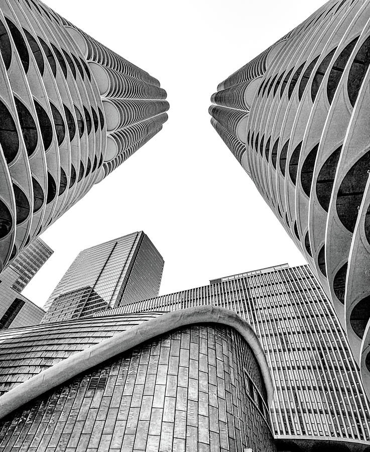 Converging Marina City Towers and House of Blues Photograph by Elvira Peretsman