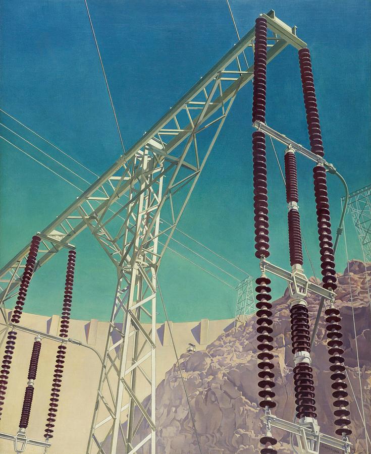 Conversation - Sky and Earth - Power plant at the Hoover Dam Painting by Charles Sheeler