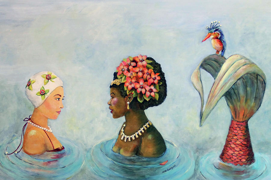 Conversation With a Mermaid by Linda Queally Painting by Linda Queally