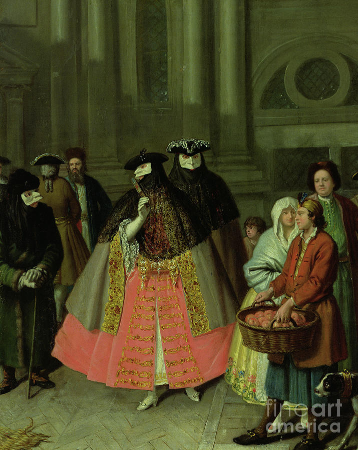 Pietro Longhi Painting - Conversation With Masks Or The Apples Seller, 1750-60 by Pietro Longhi