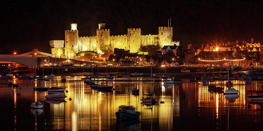 Castle Photograph - Conwy Castle at Night by Peter OReilly
