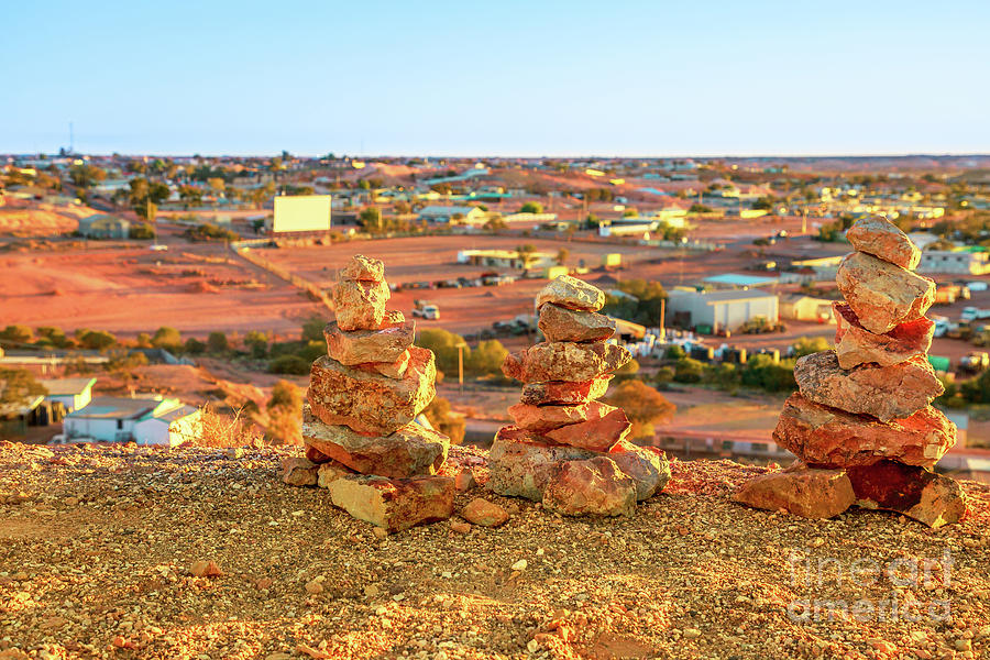 Coober Pedy aerial Stacked stones Photograph by Benny Marty