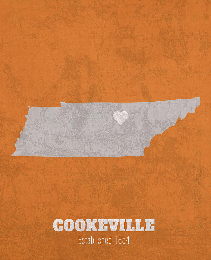 Cookeville Tennessee City Map Founded 1854 University of Tennessee ...