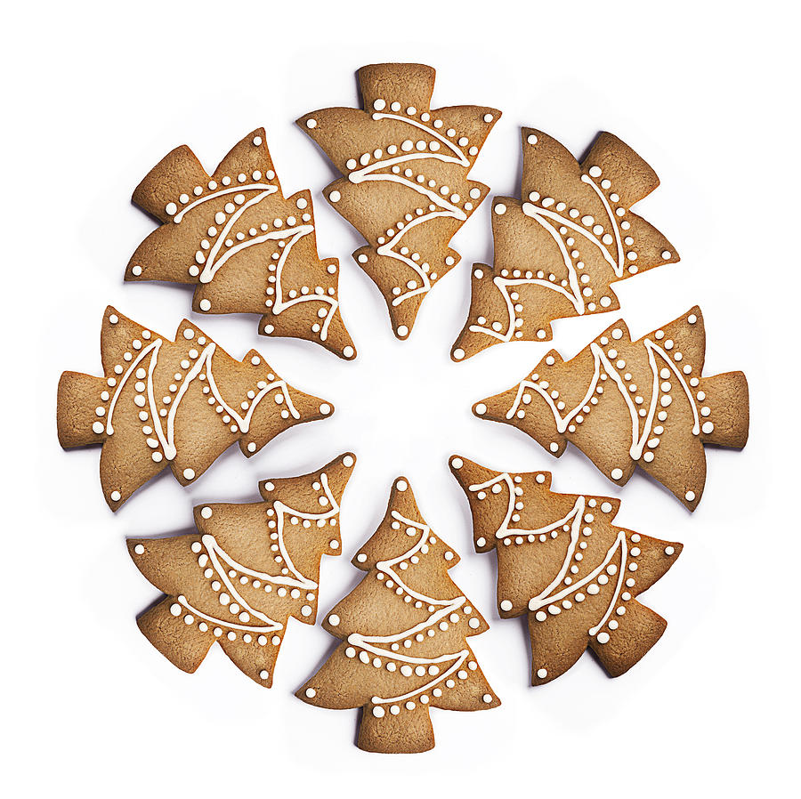 Cookie shaped as Christmas Trees in a circle Photograph by Paper Boat Creative