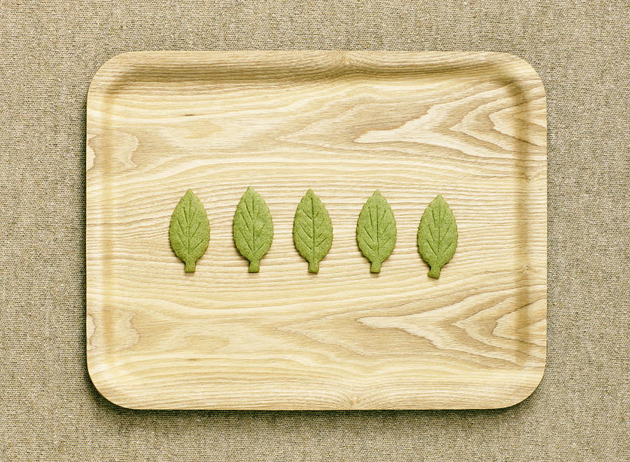 Cookies shaped leaf on the wooden tray,aerial view Photograph by Sot