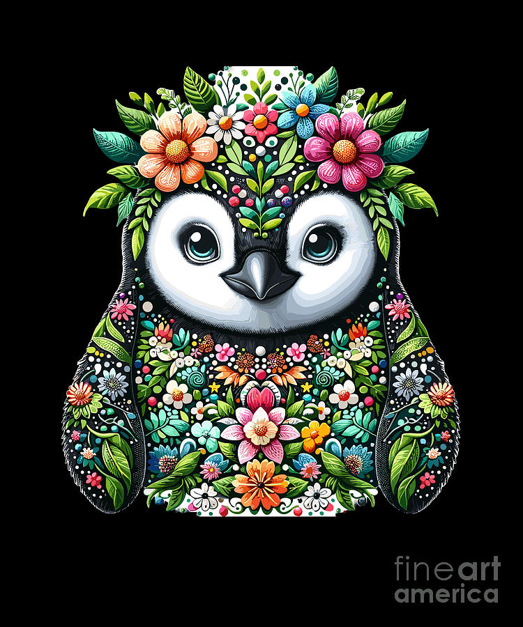 Cool Botanical Floral Penguin Lover Gift Digital Art by Martin Hicks