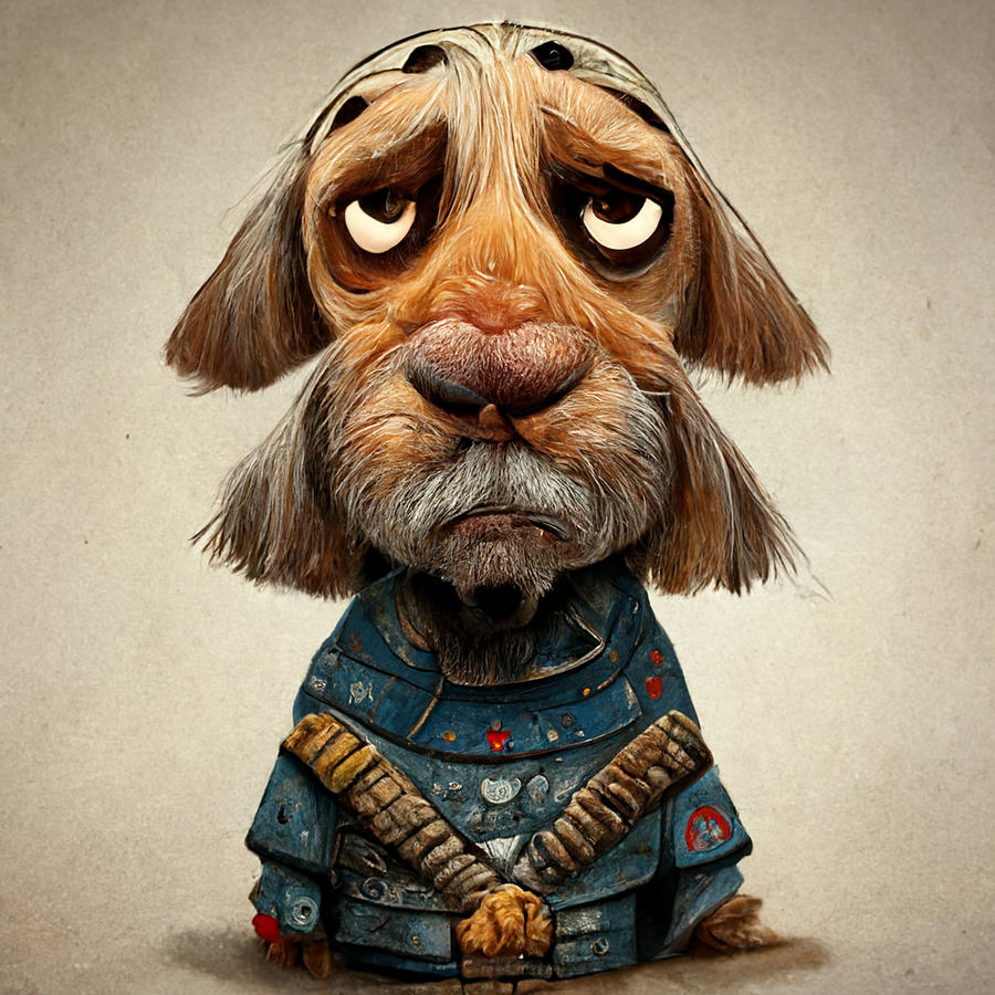 Cool  Cartoon  Old  Warrior  As  A  Dog    Realistic  821bd64b  D614  4a1b  A5e1  Ca4cd1b67a5d Painting by MotionAge Designs