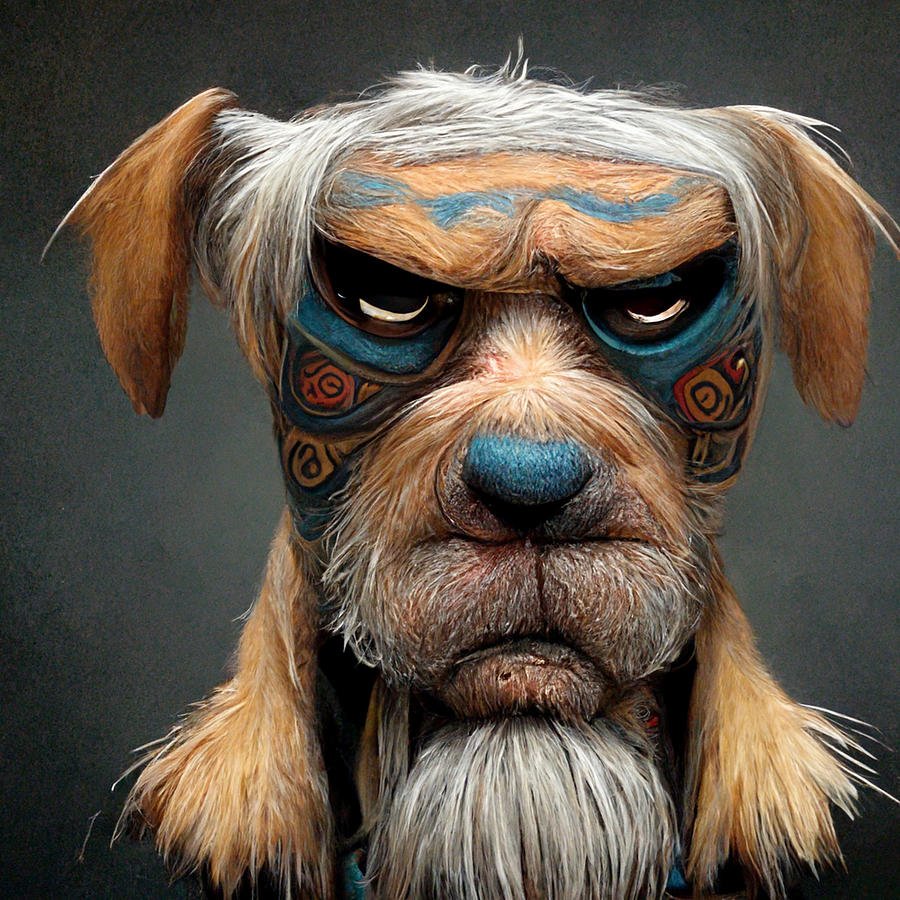 Cool  Cartoon  Old  Warrior  As  A  Dog    Realistic  8425e2e4  Db12  4cb4  A4d1  Aeaf447ae722 Painting by MotionAge Designs