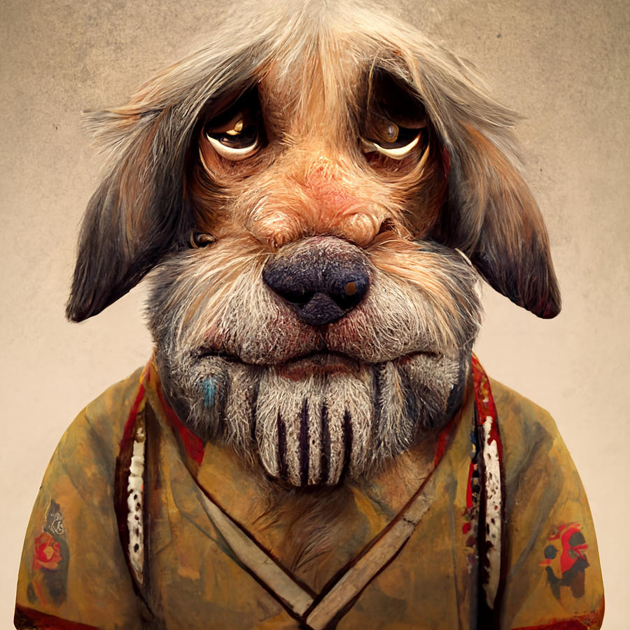 Cool  Cartoon  Old  Warrior  As  A  Dog    Realistic  8646b454  Cb1d  41d4  Aee7  8d66471d288c Painting by MotionAge Designs