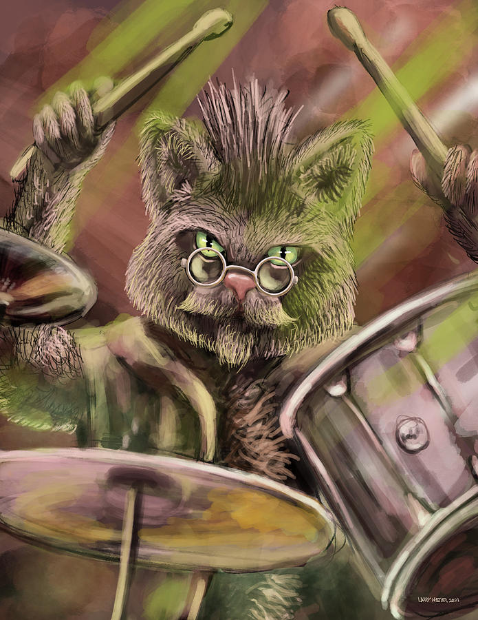 Cool Cat Drummer Digital Art by Larry Whitler