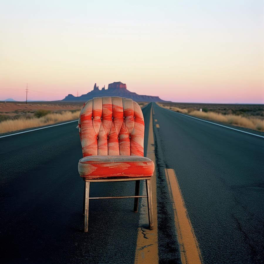 Sunset Digital Art - Cool Chair on Cracked Highway by YoPedro