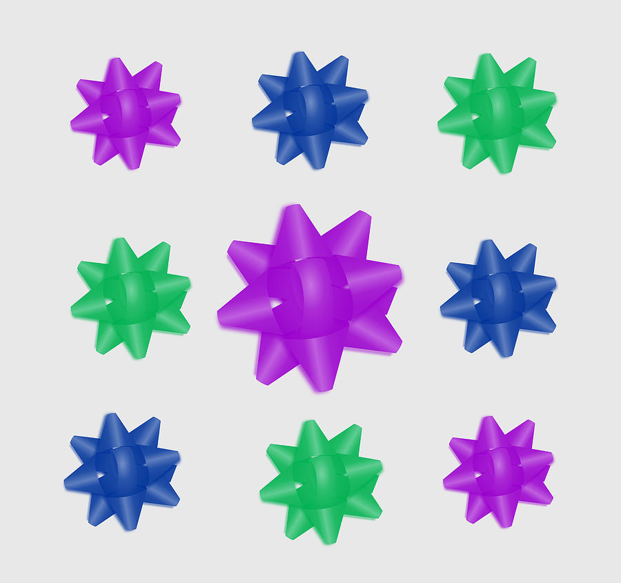 Purple Blue and Green Holiday Gift Bows with Transparent Background Digital Art by Ali Baucom