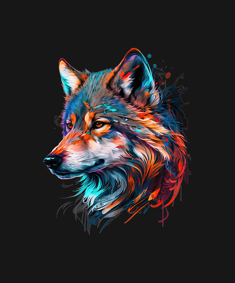 Cool Colorful Wolf Splash Art Animal Face Wolf Lover People Drawing by ...