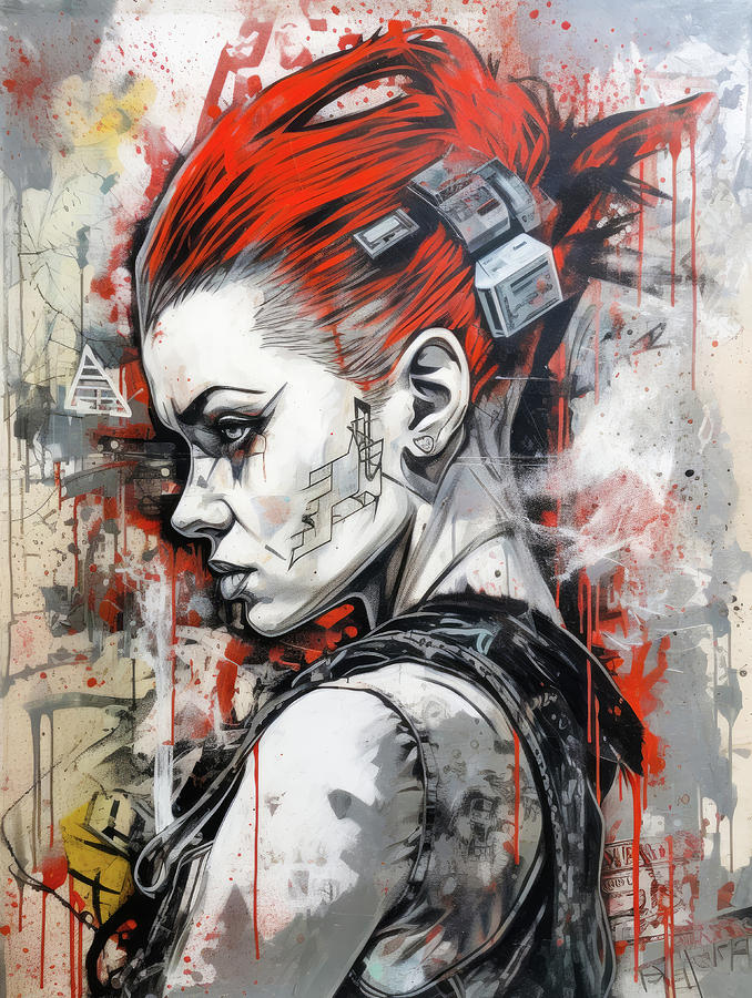Cool Cyberpunk Woman 03 Painting Style Digital Art by Matthias Hauser
