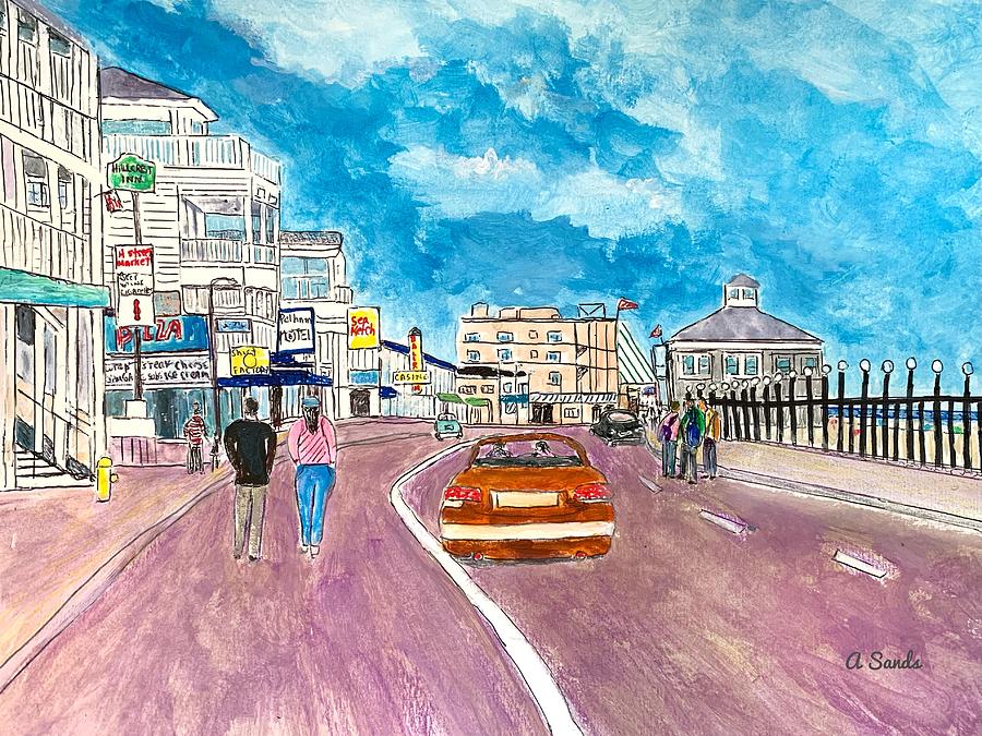 Cool Day at Hampton Beach Painting by Anne Sands
