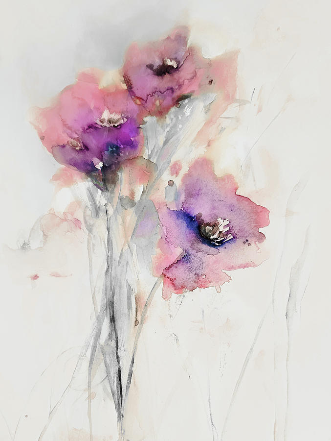 Cool Delicate Floral  Painting by Lisa Kaiser