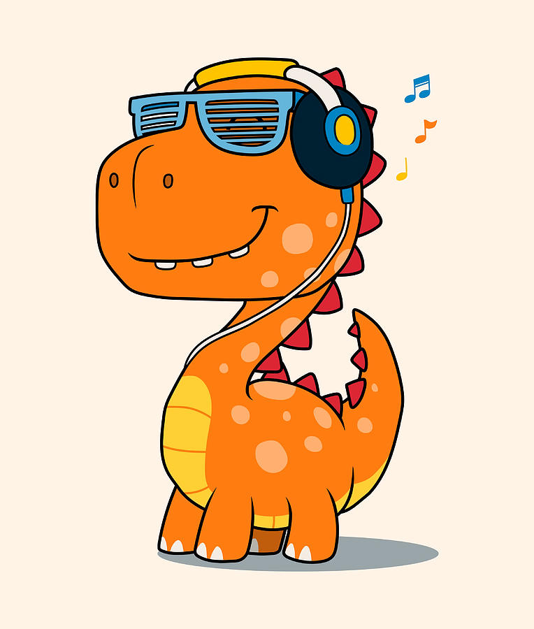 Cool Dinosaur listening to Music Poster cute Painting by Powell Finley ...