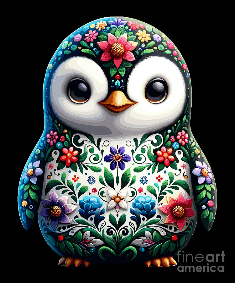 Cool Floral Penguin Lover Gift Digital Art by Martin Hicks